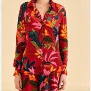 Farm Rio Red Rooster Leaves Long Sleeve Shirt - Size S